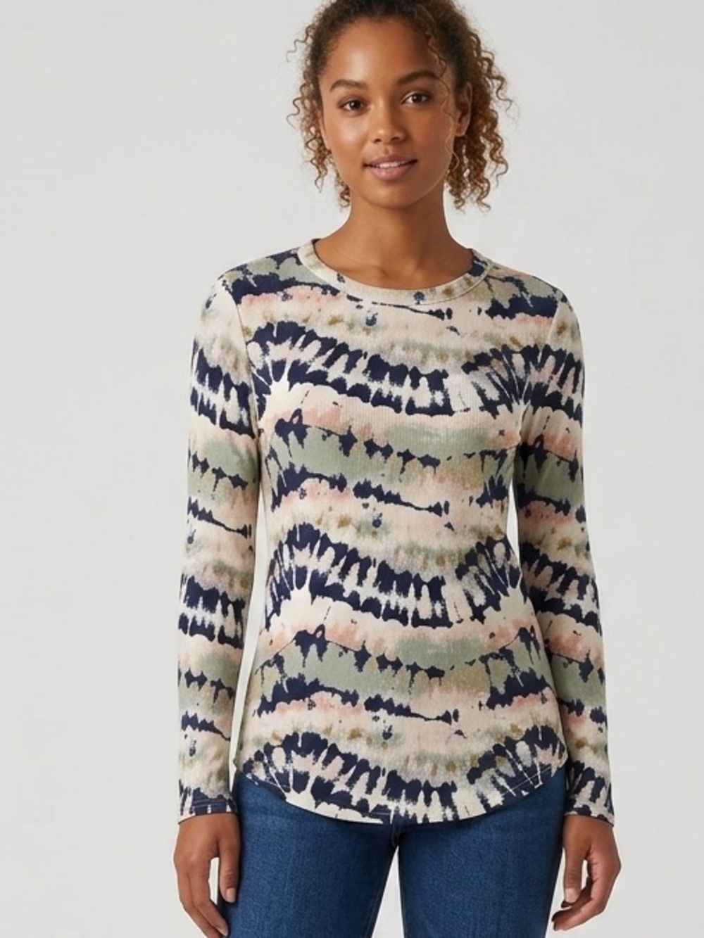 No Boundaries Tie Dye Ribbed Crewneck Long Sleeve Top XL FITS LIKE LARGE